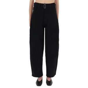 STUDIO NICHOLSON Women's High-Waisted Belted Wide Leg Trousers Women BLACK Pants